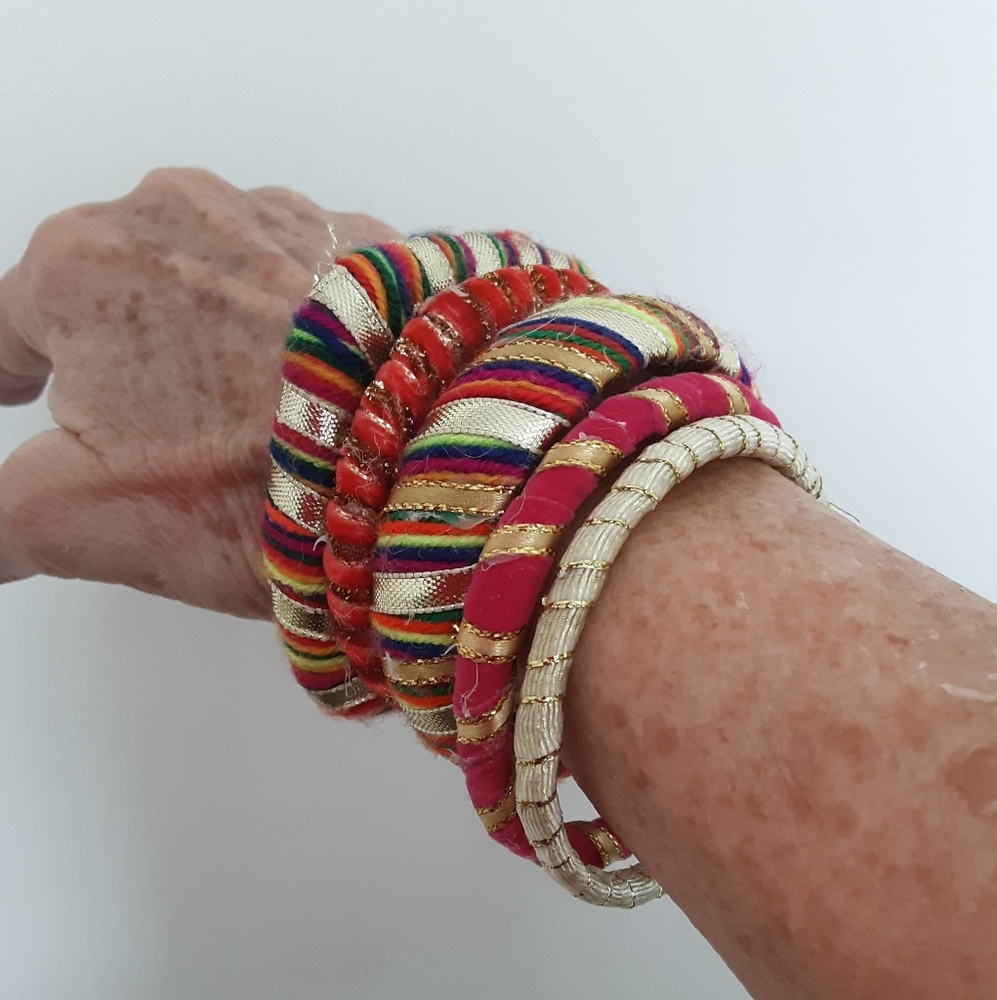 Five Colourful Woven Thread & Fabric Bangles
